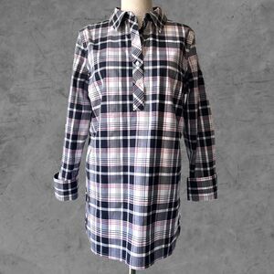 Talbots Plaid Tunic Women's 8 Black Red White Collared Wrinkle Resistant